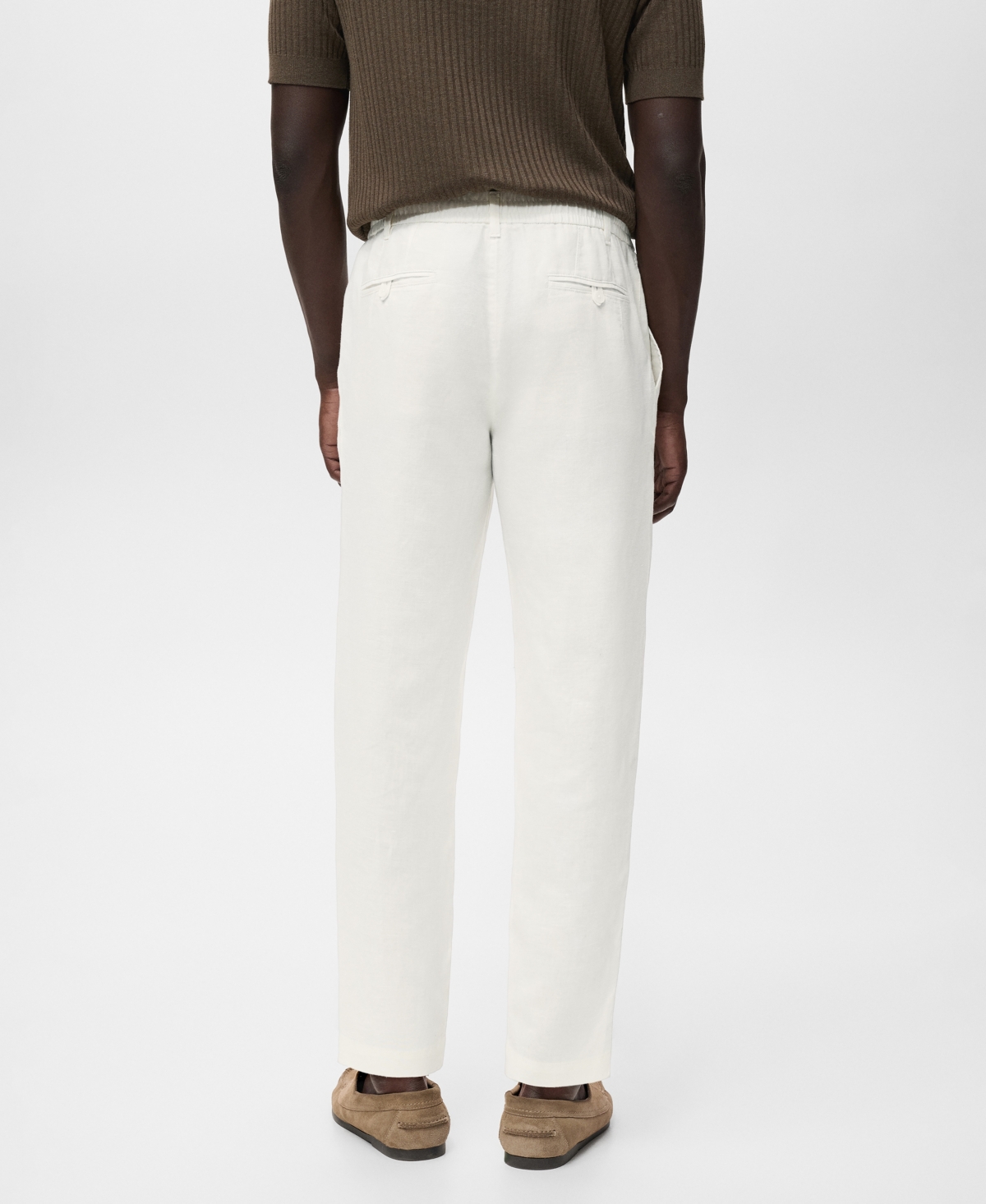 Mango Slim Fit Drawstring Pants In White