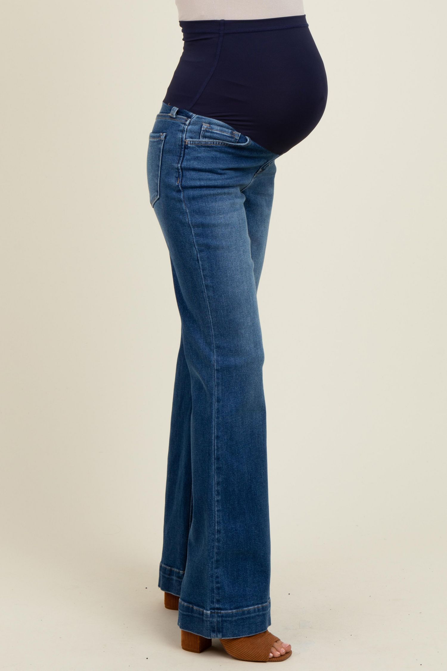 Women's Navy Blue Wide Hem Flare Jeans