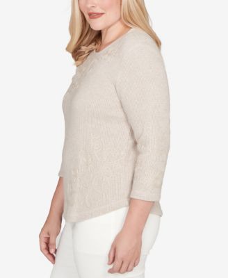 Women's Petite Vienna Asymmetrical Floral Soutache Top