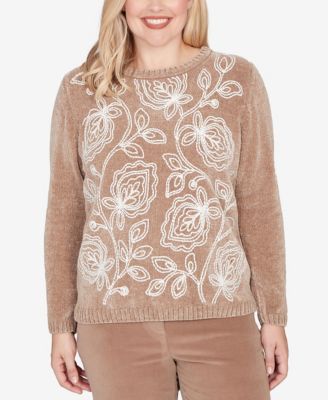 Alfred Dunner - Petite Vienna Stitched Leaf Detail Sweater