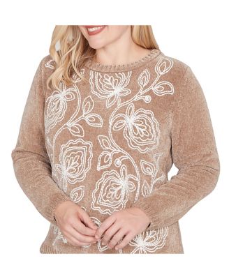 Women's Petite Vienna Stitched Leaf Detail Sweater