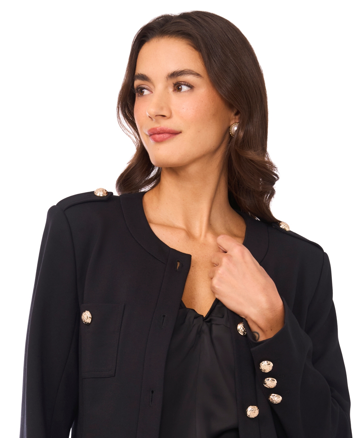 CeCe Women's Long Sleeve Knit Button Epaulets Blazer