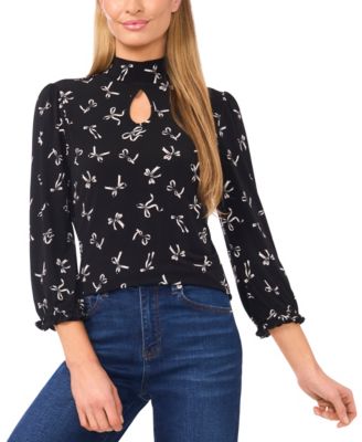 CeCe - Women's Keyhole Mock Neck Elbow Sleeve Knit Top