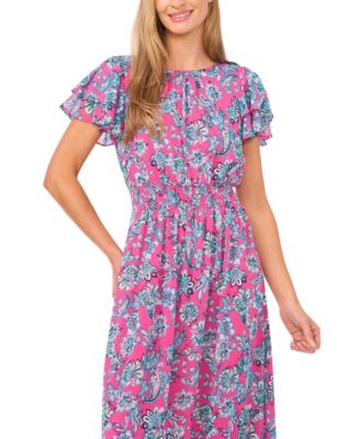 Women's Double Ruffle Short-Sleeve Maxi Dress
