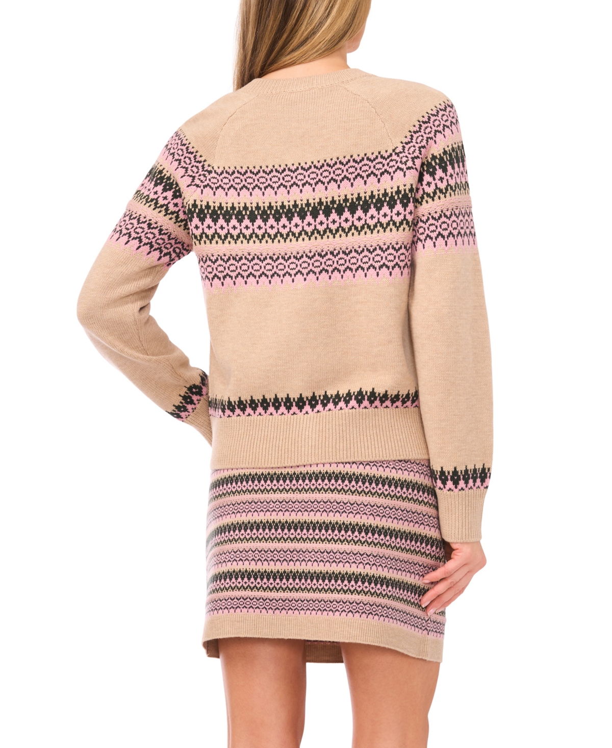 CeCe Women's Crewneck Fair Isle Long-Sleeve Cardigan Sweater