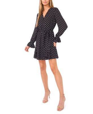 CeCe - Women's V-Neck Long-Sleeve Tie Waist Dress