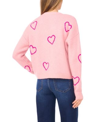 Women's Valentine's V-Neck Heart Jacquard Cardigan Sweater