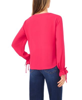 Women's V-Neck Button Down Lace Flounce Trim Top