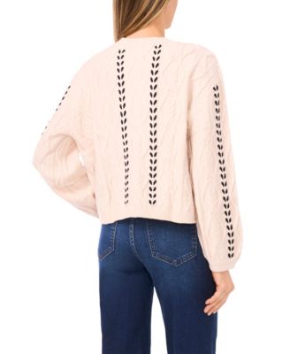 Women's Crewneck Cable Knit Cardigan Sweater