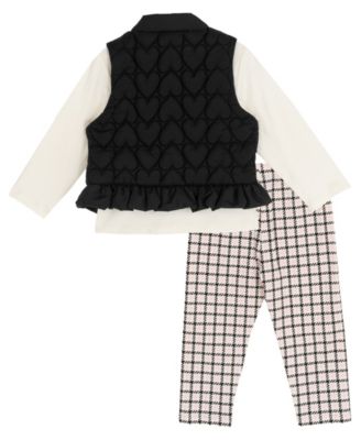 Baby Girls' Quilted Hearts Puffer Vest, Top and Leggings, 3-Piece Set