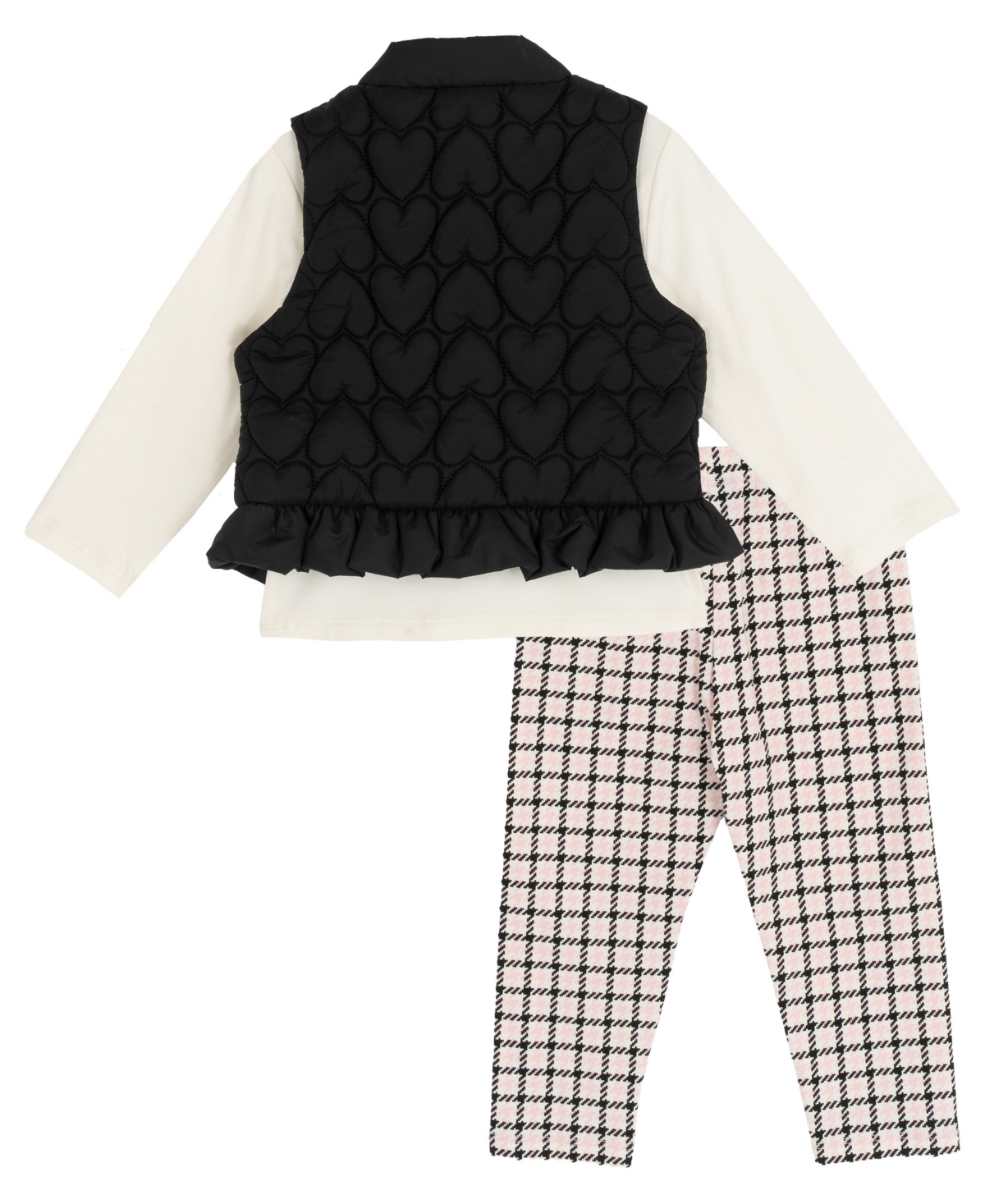 Rare Editions Baby Girls 3-Piece Quilted Hearts Puffer Vest, Top and Leggings Set
