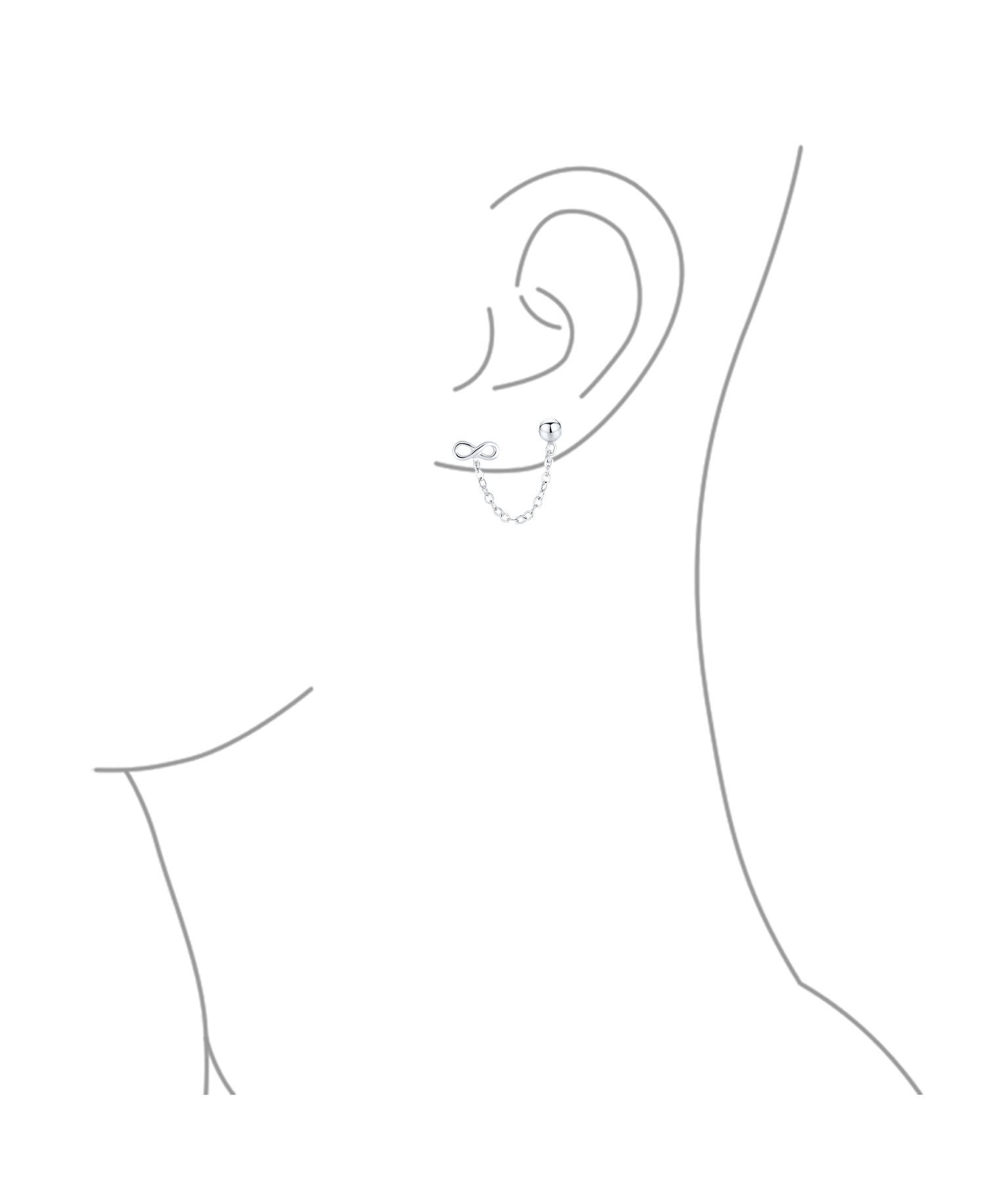 Double Piercing Infinity Heart Ear Cuff Chain Stud Earrings Sterling Silver