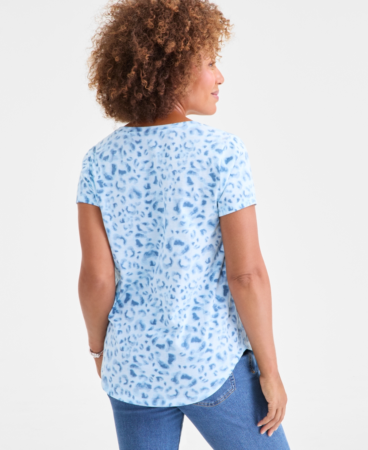 Style & Co Women's Printed Short-sleeve V-neck T-shirt, Macy's Exclusive In Blue