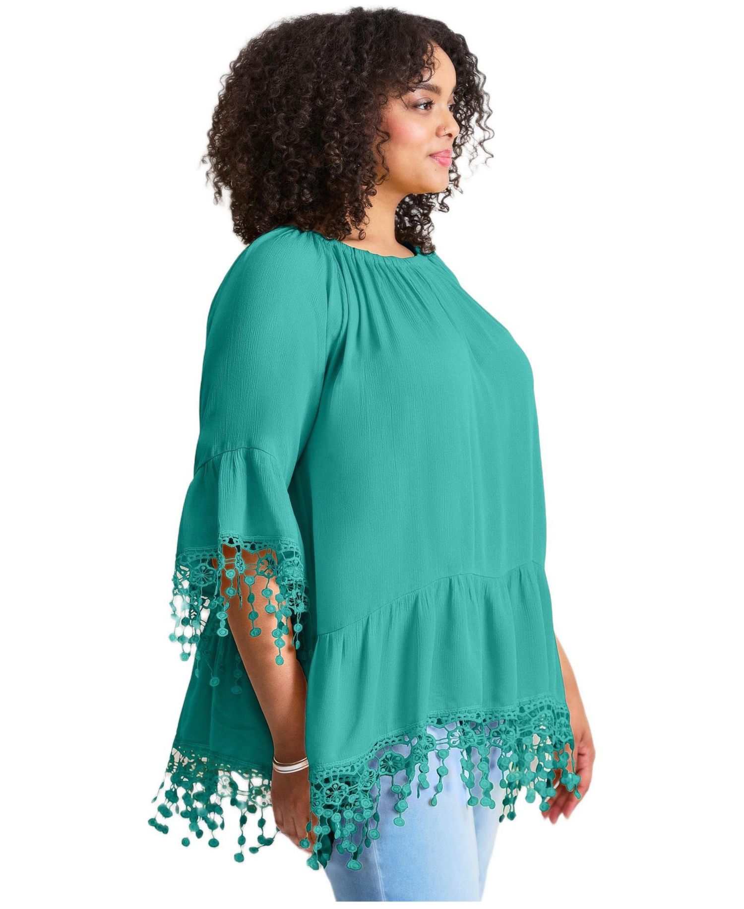 Women's Crochet Fringe Trim Tunic