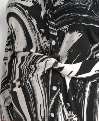 Plus Size Long-Sleeve Button Front Shirt Dress