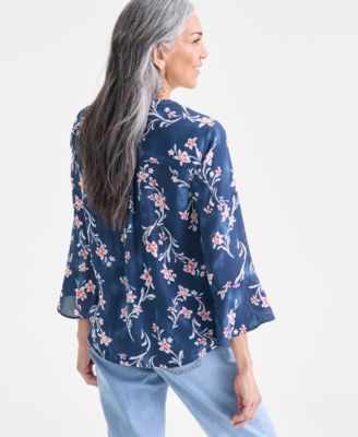 Women's Printed Pintuck Ruffle Sleeve Top, Macy's Exclusive