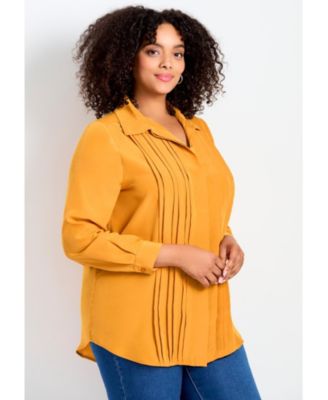 Women's Pleated Button Down Shirt