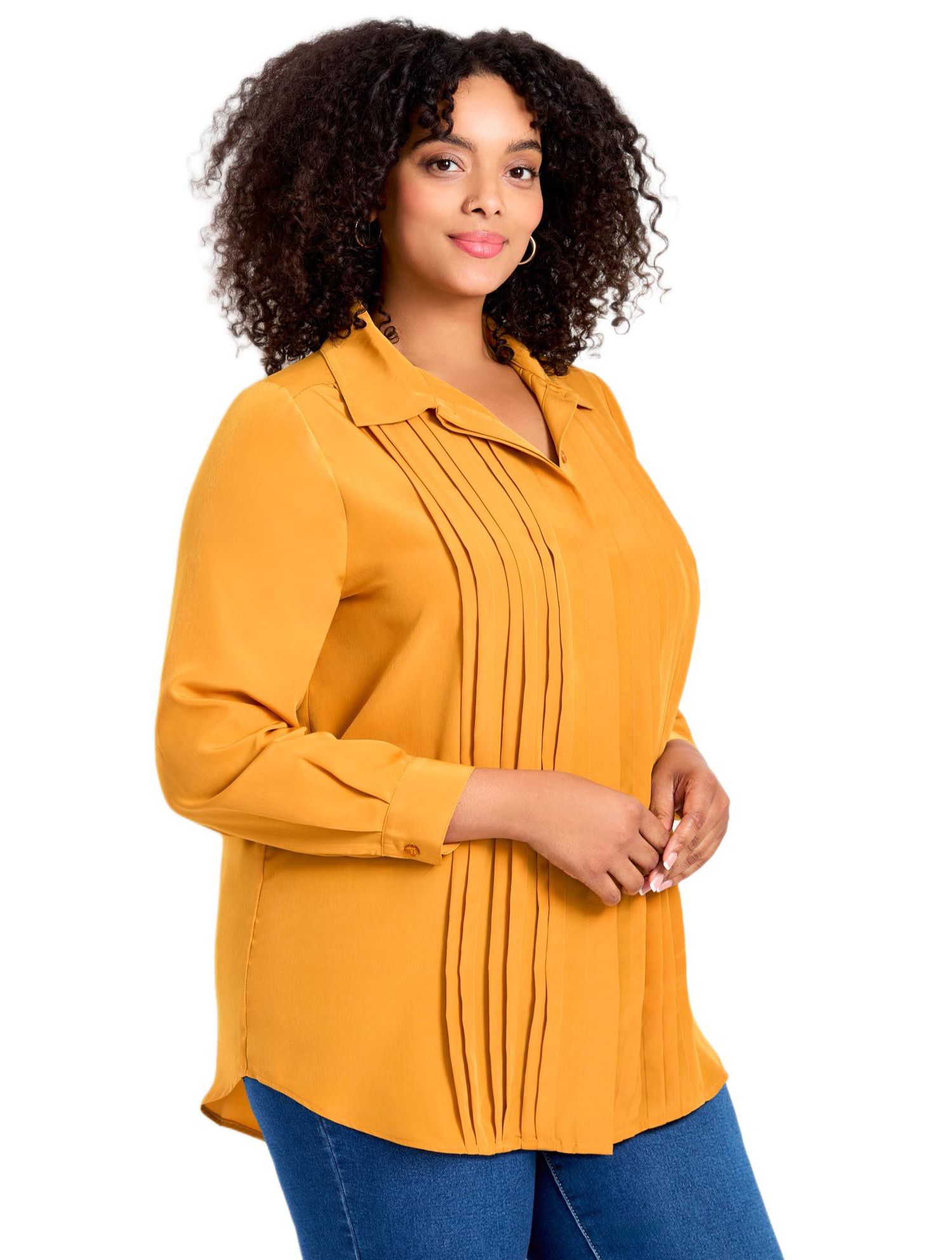 Women's Plus Size Pleated Button Down Shirt