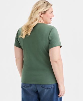 Plus Size Short-Sleeve Henley Top