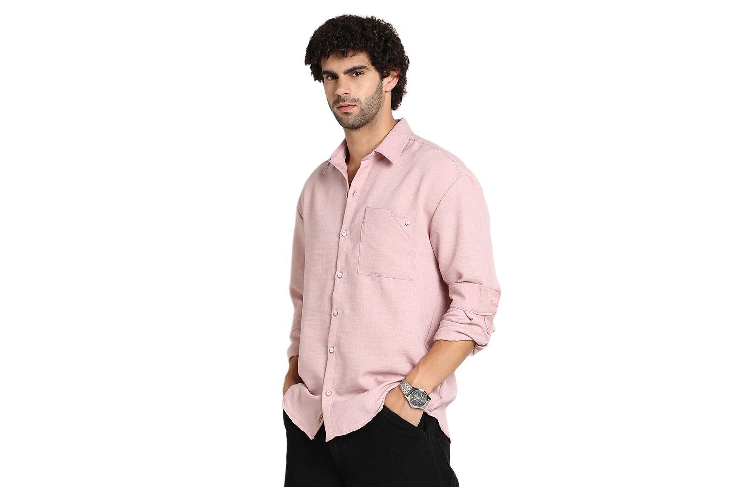 Men's Rose Pink Modular Solid Oversized Shirt