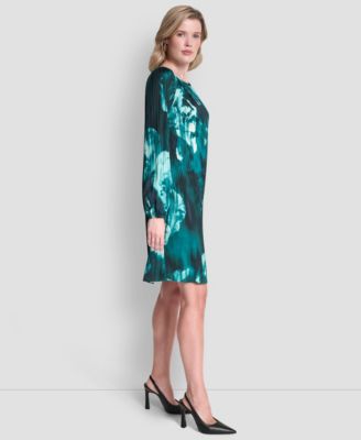 Women's Long Sleeve Release Pleat Shift Dress