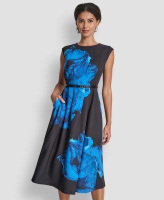 Women's Sleeveless Jewel Neck Fit and Flare Midi Dress