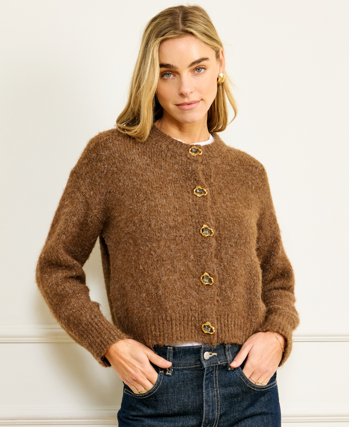 Line & Dot Women's Morgan Long-sleeve Cardigan Sweater In Brown