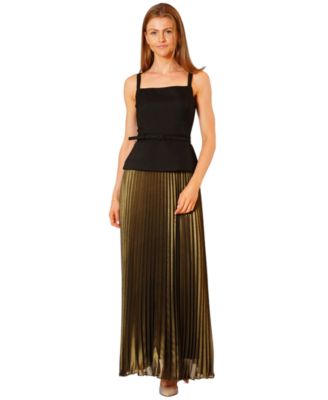julia jordan - Women's Mix Media Belted Pleated Skirt Dress