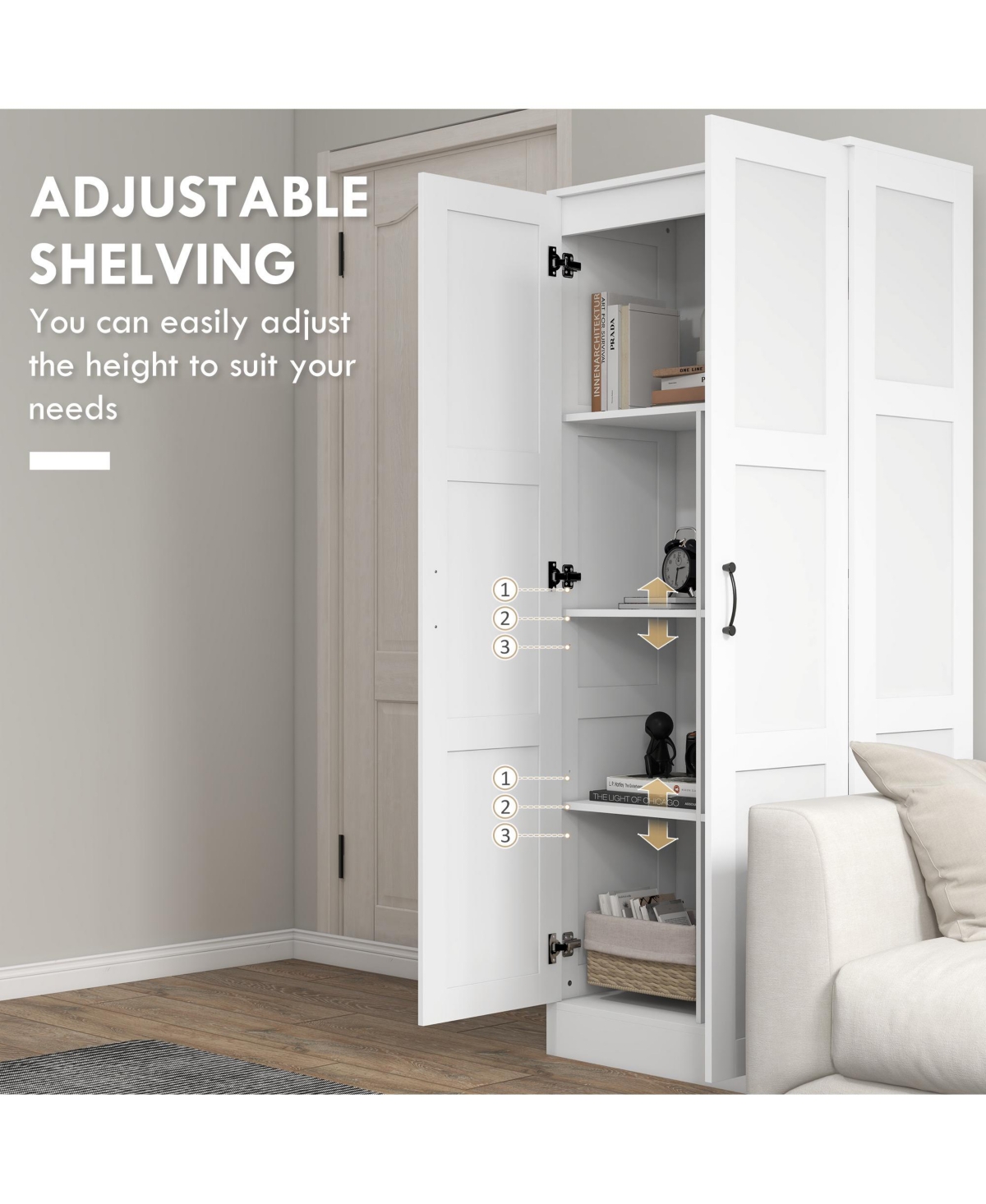 Homcom Storage Cabinet w/ Storage Shelves, Pantry Cupboard Cabinet,