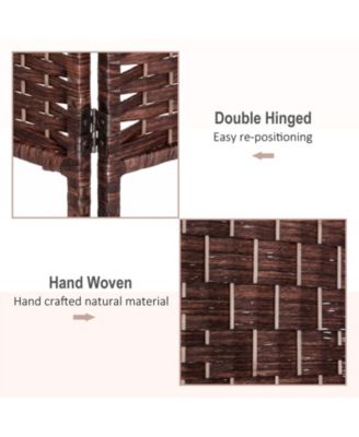 Folding 6-Panel Wicker Room Divider with Poplar Wood Frame and Dual Hinges, 106.3"x70.9"