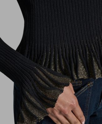 Women's Long-Sleeve Foil Ruffle Hem Sweater