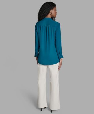 Women's Long-Sleeve Hi-Low Faux-Wrap Top