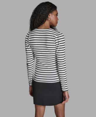 Women's Stripe Square Neck Long-Sleeve Top