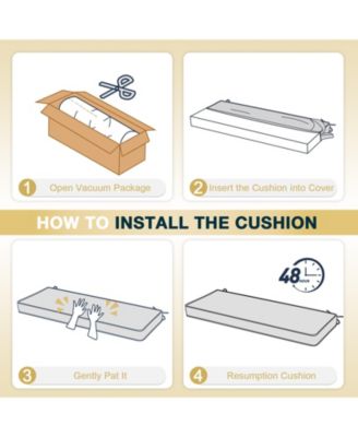 Patio Bench Cushion Outdoor Olefin Fabric Slipcover Sponge Foam 46.5” x 17.7” x 3”- Brown