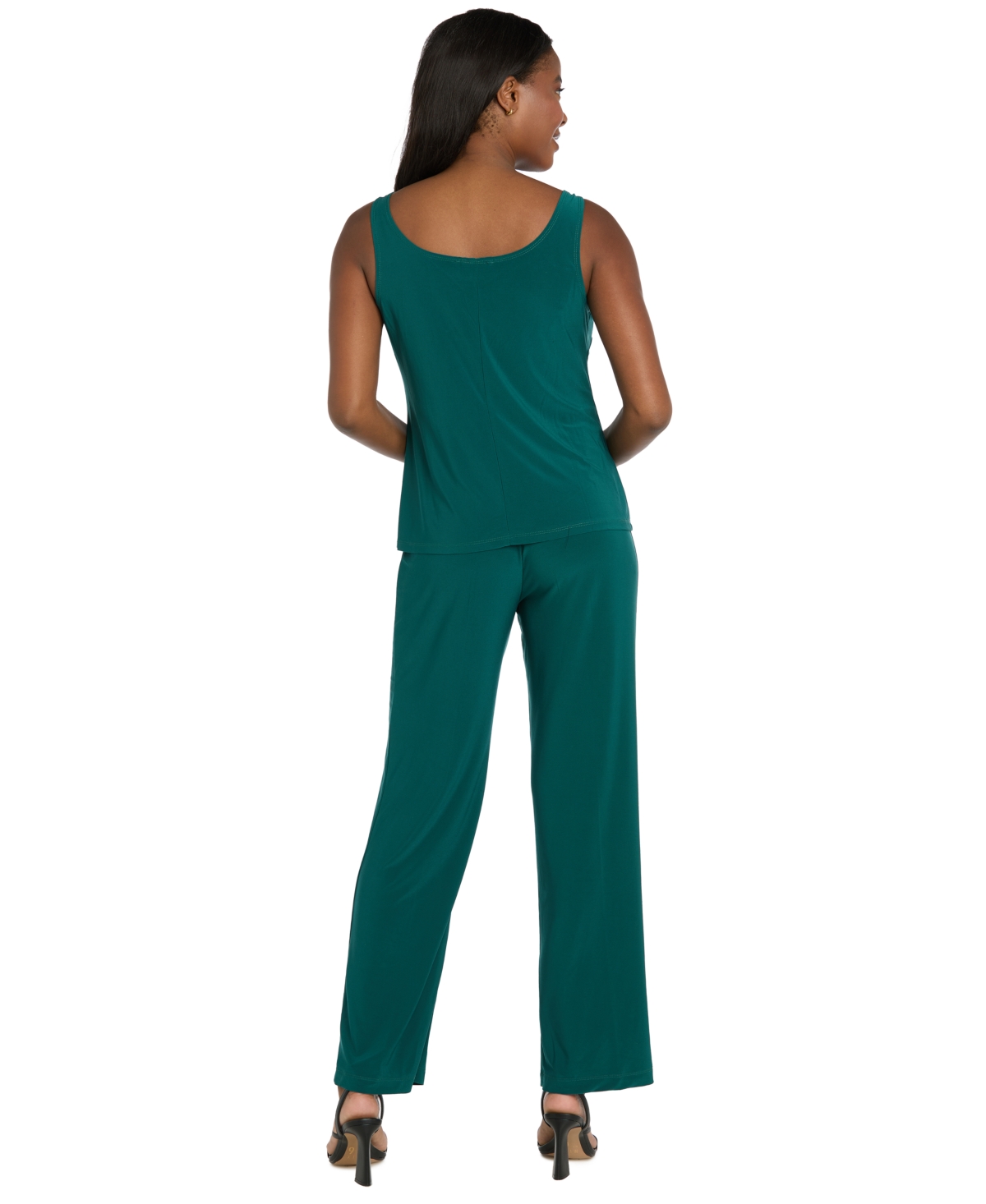 R & M Richards Women's Soutache Long Jacket, Necklace Top & Pants Set In Green
