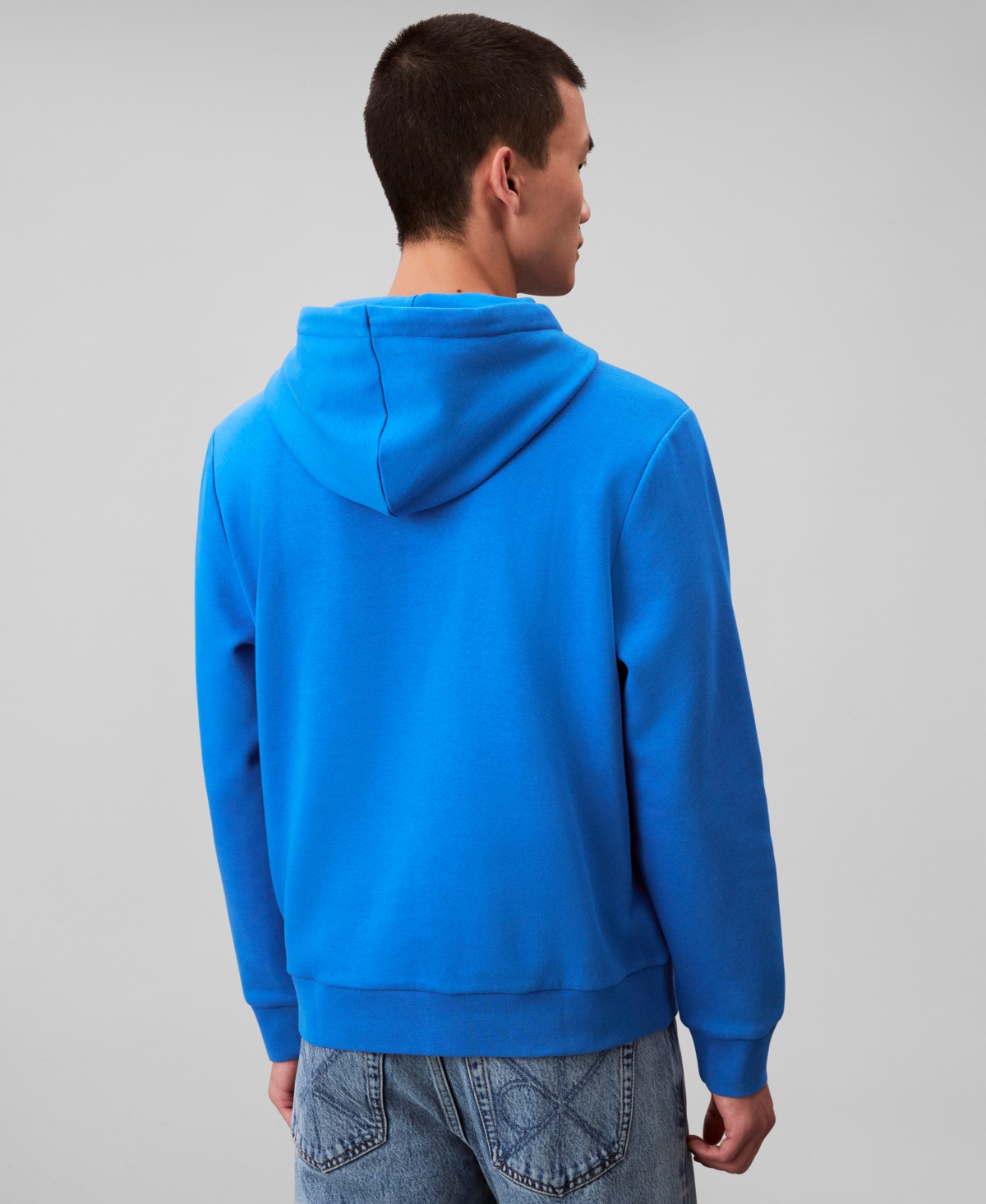 Calvin Klein Men's Monogram Logo Fleece Hoodie In Blue