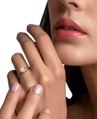 Cultured Freshwater Pearl Ring (4-4.5mm) in 18k Gold Flash Plated Sterling Silver
