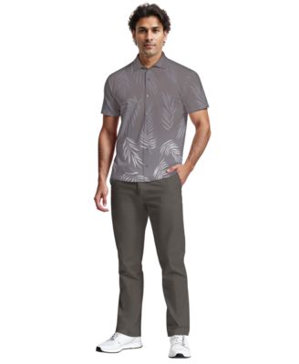 Men's Botanical Print Short-Sleeve Button-Down Woven Golf Shirt
