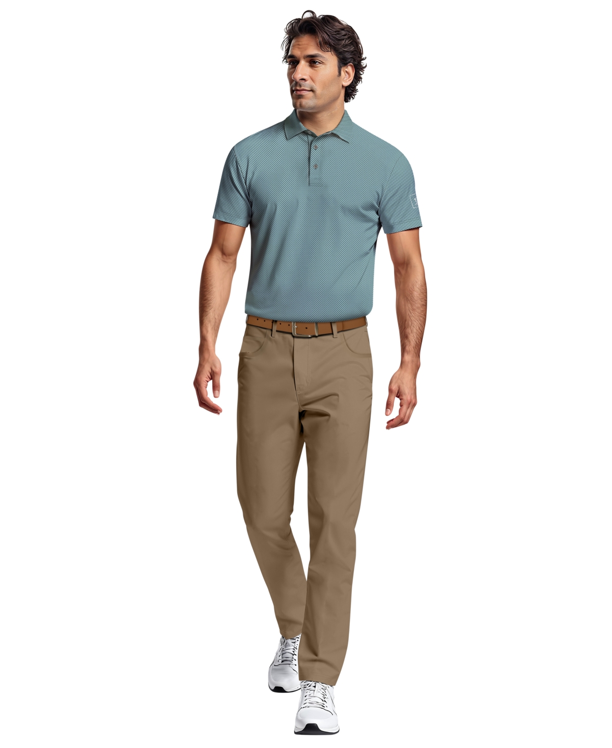 Pga Tour Men's Micro Geometric Print Short-Sleeve Golf Polo Shirt