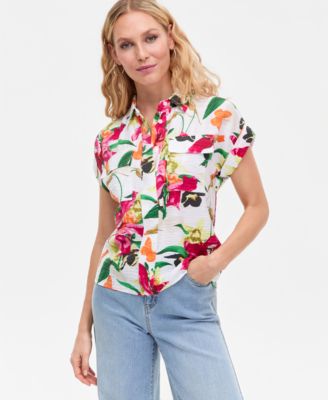 I.N.C. International Concepts - Women's Printed Pocket-Front Short-Sleeve Top