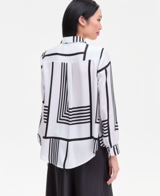 Women's Printed Gathered-Shoulder Button-Front Blouse, Macy's Exclusive