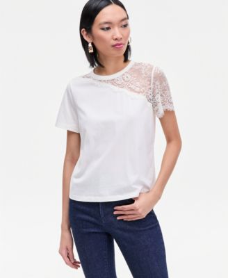 I.N.C. International Concepts - Women's Lace-Shoulder T-Shirt
