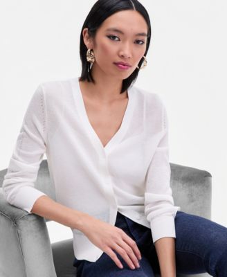 Women's Lightweight Metallic-Knit V-Neck Cardigan, Macy's Exclusive 