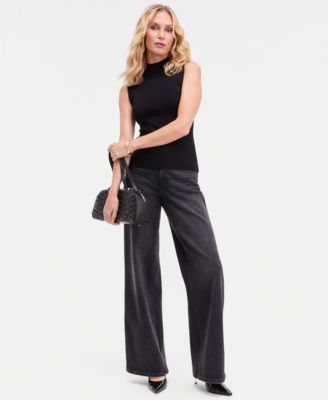 Women's Sleeveless Metallic Knit Mock-Neck Sweater, Macy's Exclusive