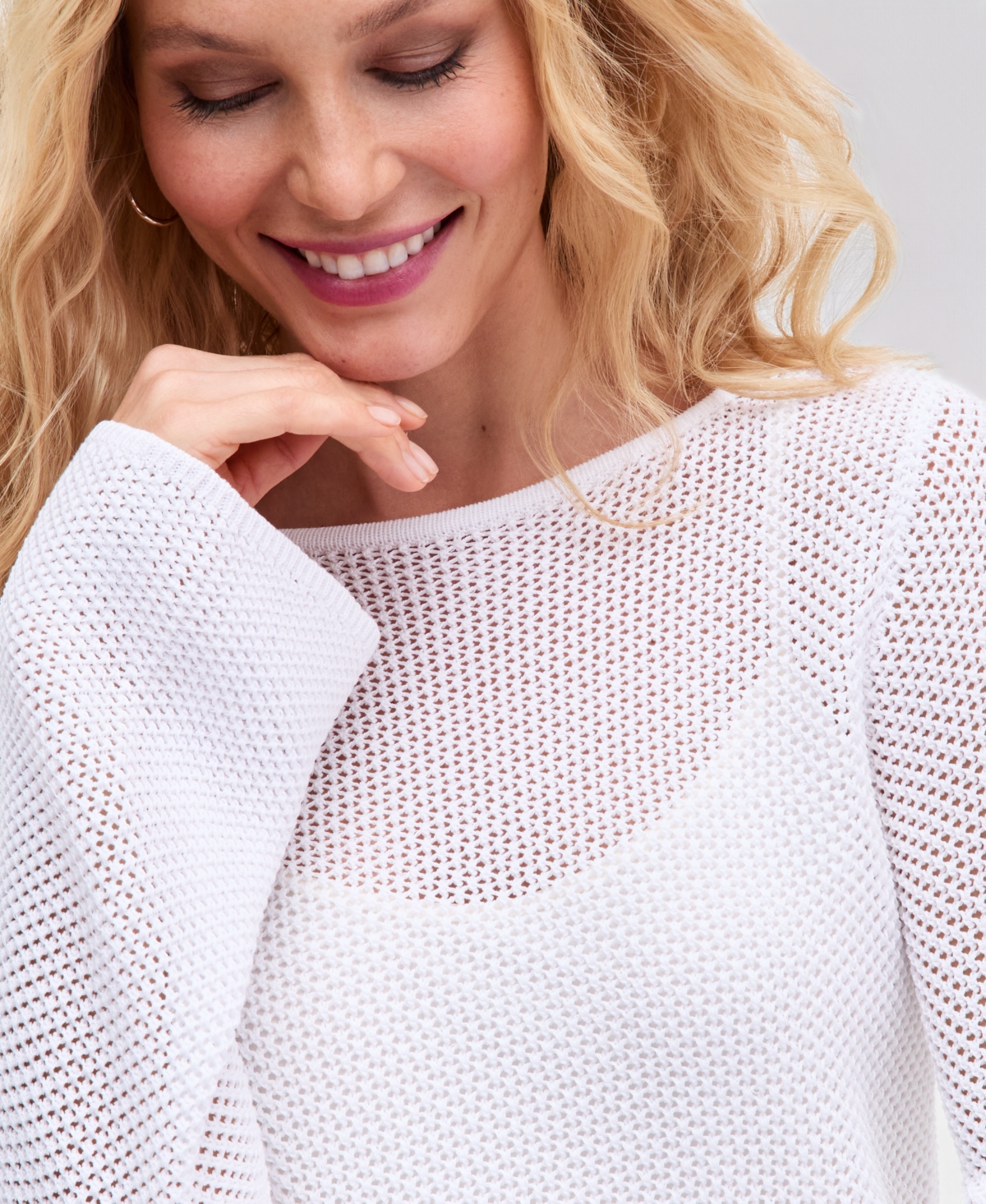 I.n.c. International Concepts Women's Long Sleeve Open-Knit Overlay Sweater, Macy's Exclusive