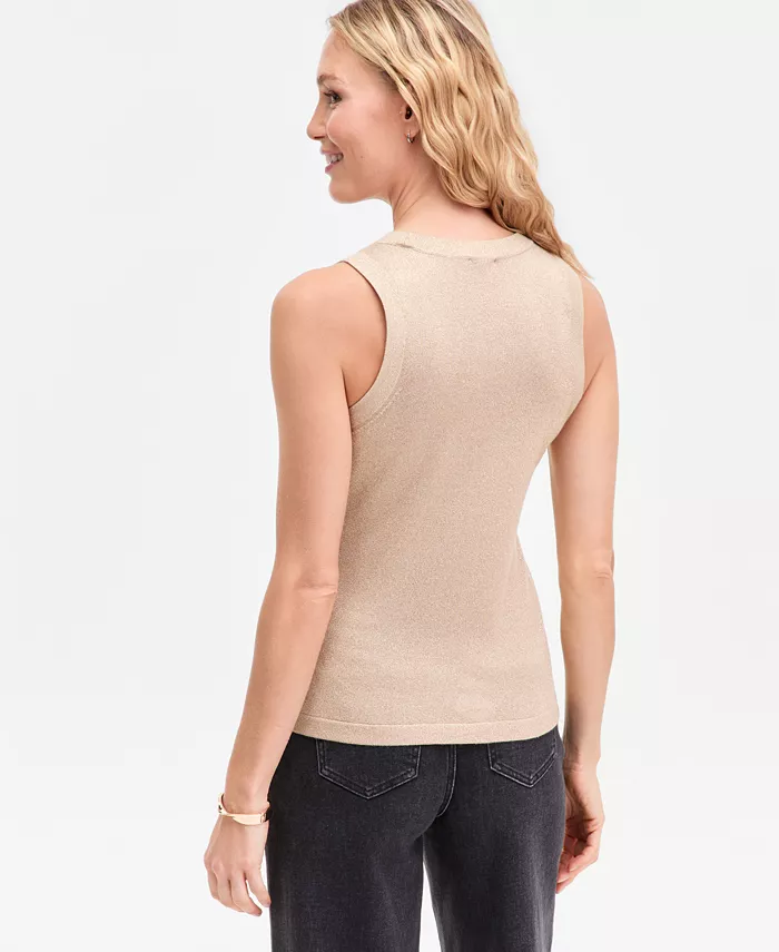 Women's Sleeveless Crystal Embellished Metallic Sweater - thumbnail 3