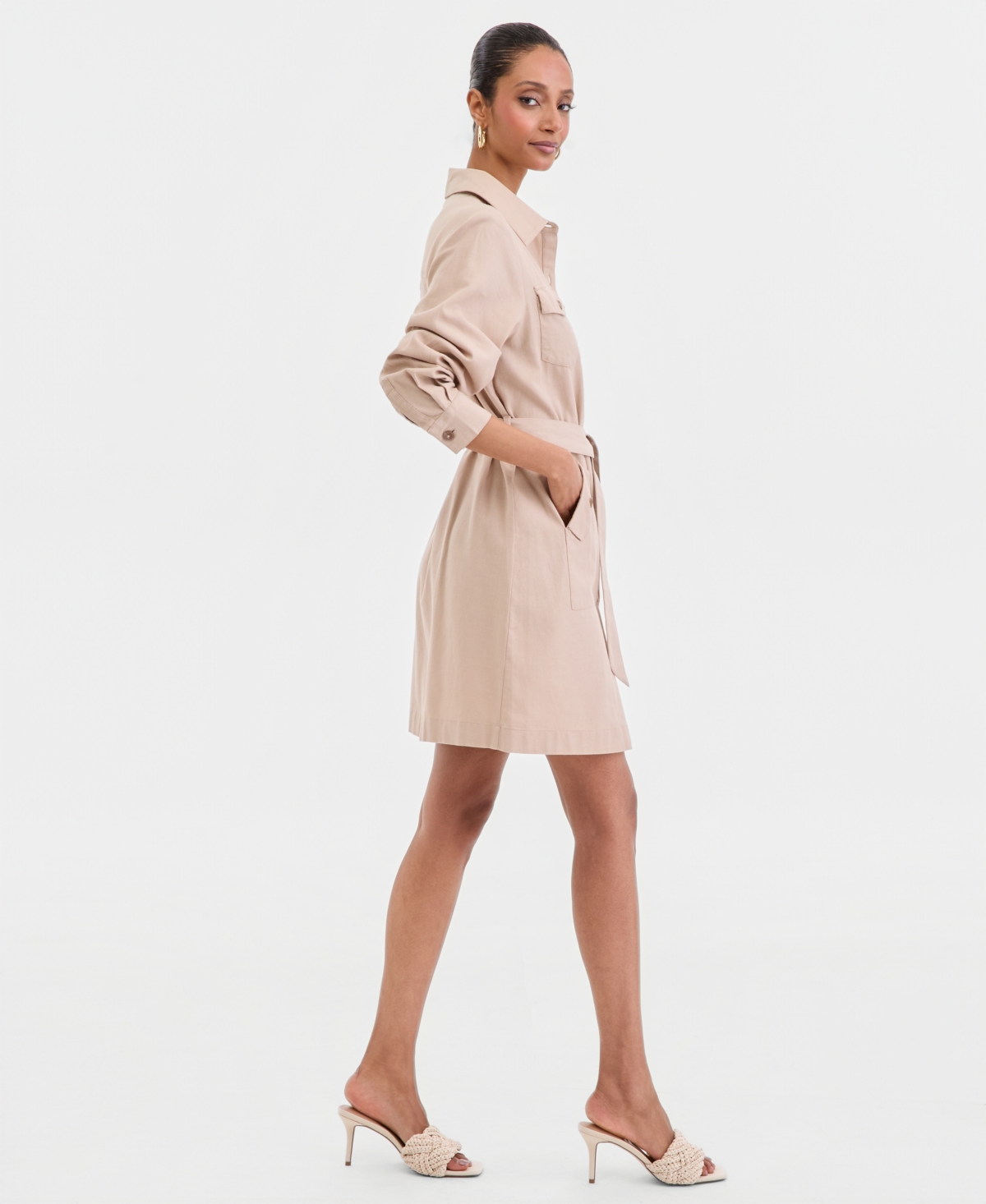 I.n.c. International Concepts Women's Long-Sleeve Belted Shirtdress, Macy's Exclusive