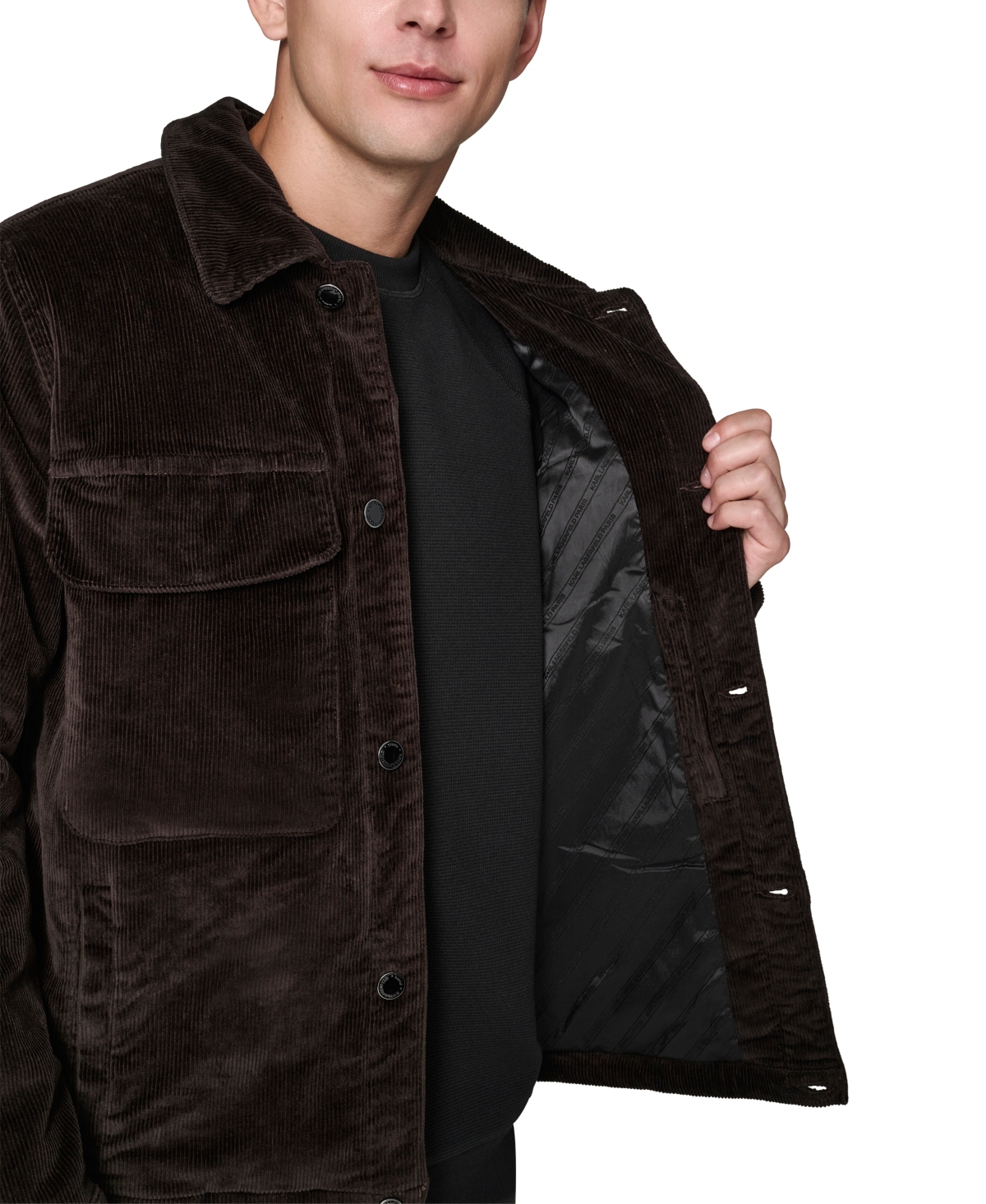 Karl Lagerfeld Paris Men's Corduroy Collared Shirt Jacket