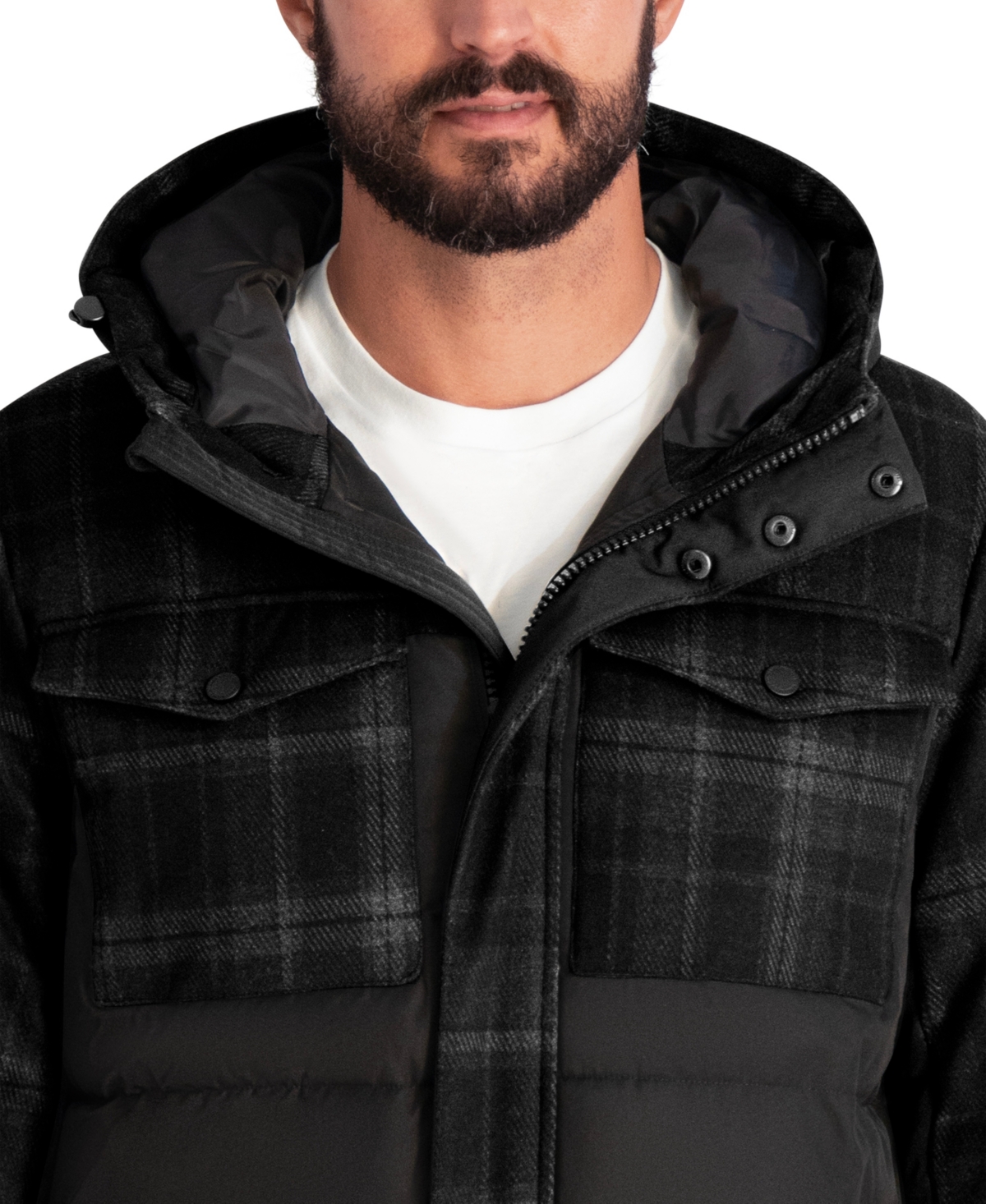 Karl Lagerfeld Paris Men's Mixed Media Hooded Puffer