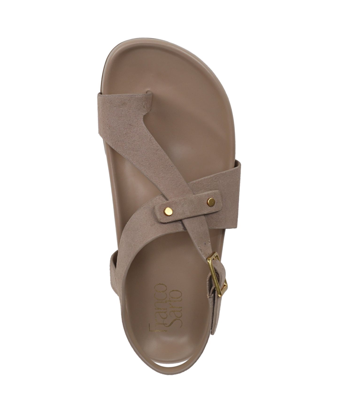 Женские сандалии Franco Sarto Blair Toe Loop Round Toe Buckle Flat, цвет: Бежевый замшевый — фото 4